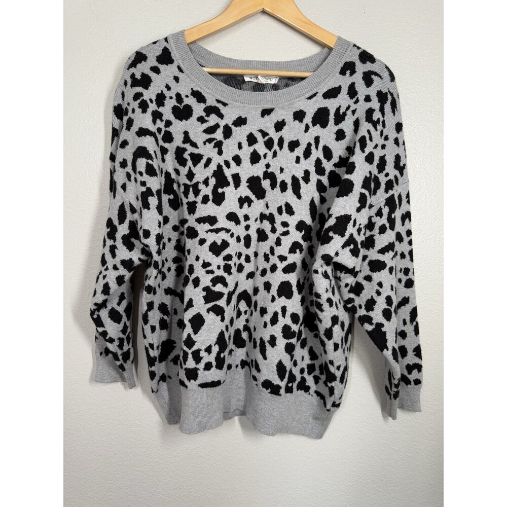 Workshop Republic Gray Leopard Sweater Womens 1X Viscose Soft Animal Print Top